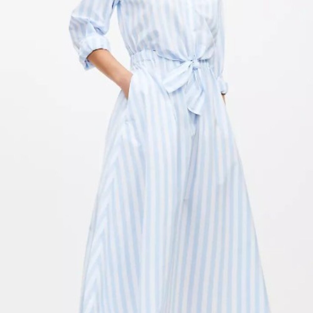 LOFT Petite Striped Poplin Tie Front Pocket Dress NWT